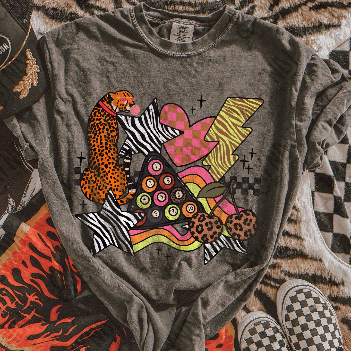 Wild Sticker Pink Sublimation Design PNG Digital Download Heart Lightning Zebra Cheetah Leopard Billiards Checker