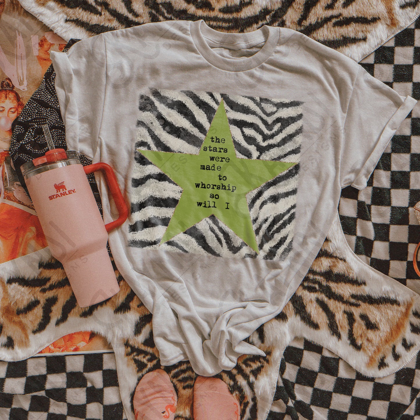 Zebra Green Sublimation Design PNG Digital Download Stars Worship