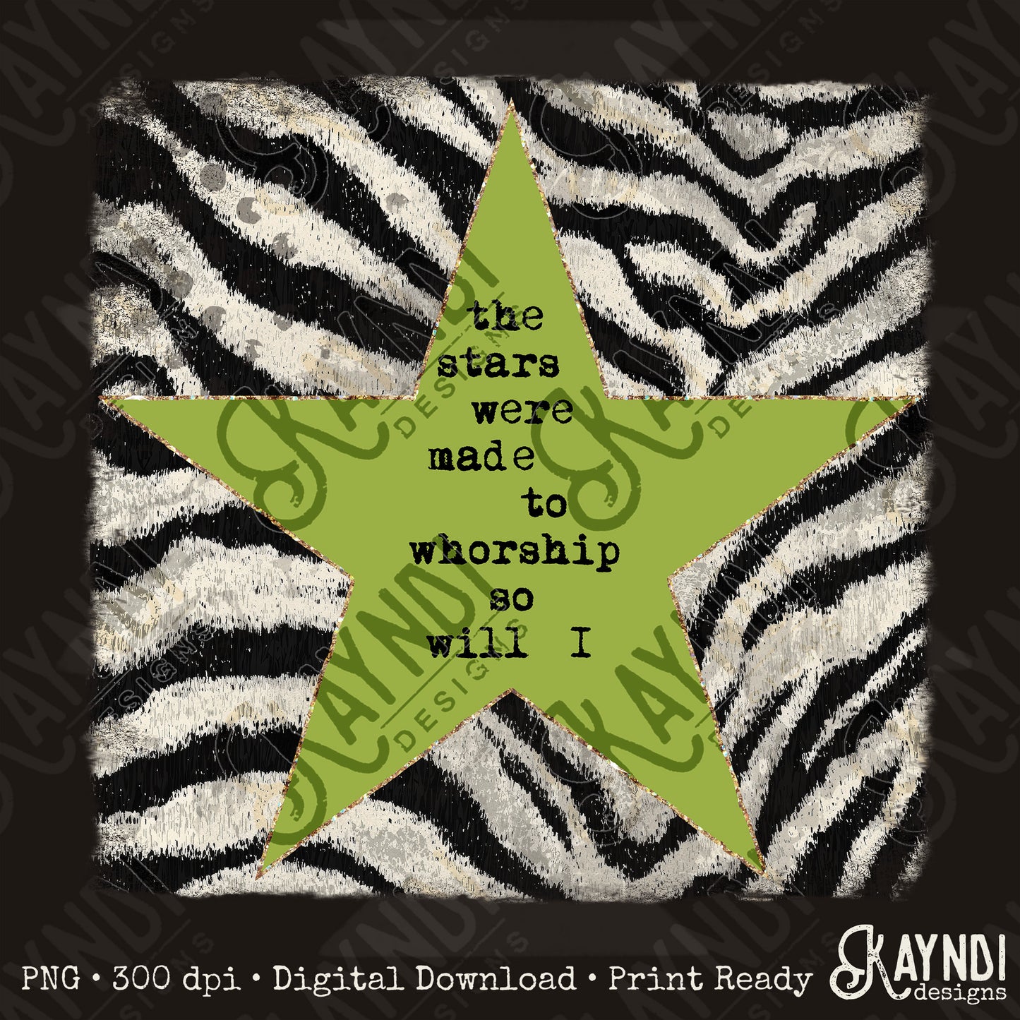 Zebra Green Sublimation Design PNG Digital Download Stars Worship