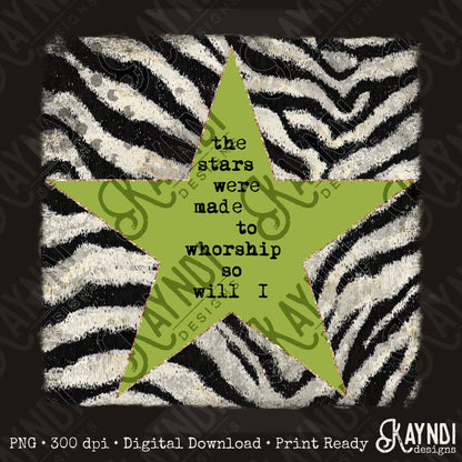 Zebra Green Sublimation Design PNG Digital Download Stars Worship