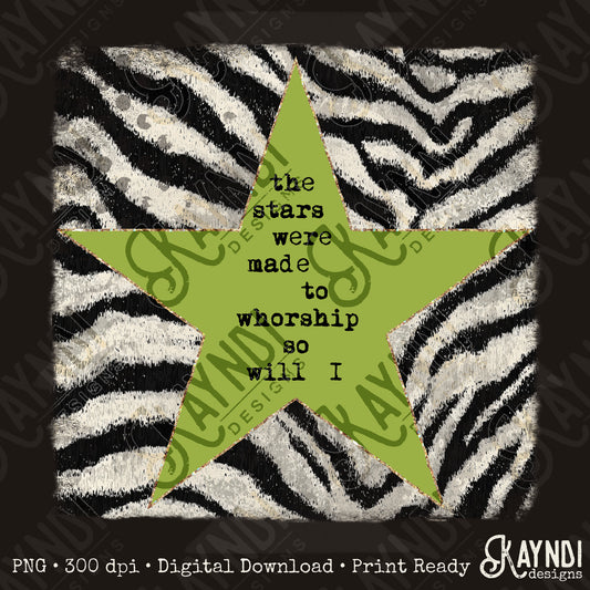 Zebra Green Sublimation Design PNG Digital Download Stars Worship