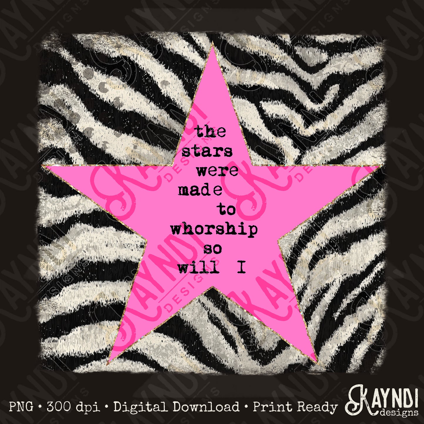 Zebra Pink Sublimation Design PNG Digital Download Stars Worship