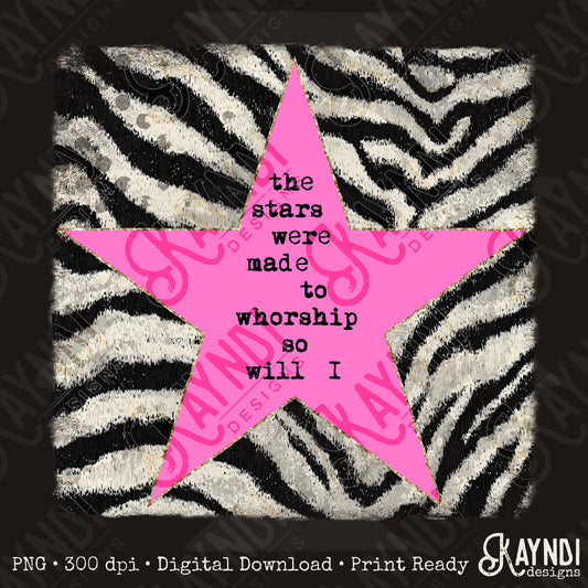 Zebra Pink Sublimation Design PNG Digital Download Stars Worship