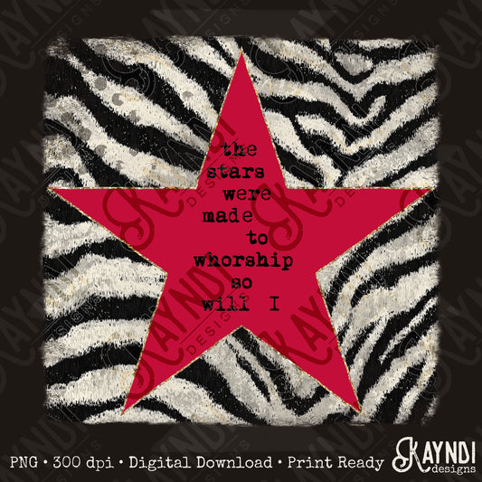 Zebra Red Sublimation Design PNG Digital Download Stars Worship