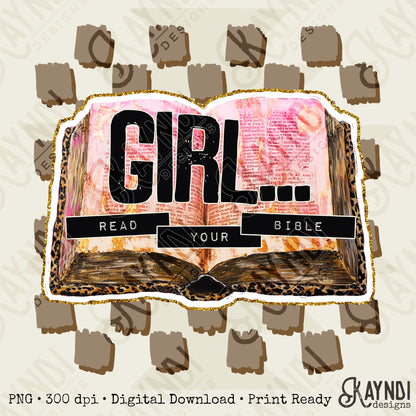 Girl Read Your Bible Sublimation Design PNG Digital Download Printable Faith Checkered Girly