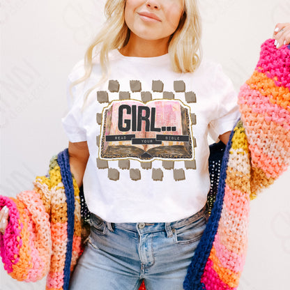 Girl Read Your Bible Sublimation Design PNG Digital Download Printable Faith Checkered Girly