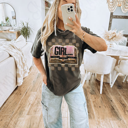 Girl Read Your Bible Sublimation Design PNG Digital Download Printable Faith Checkered Girly