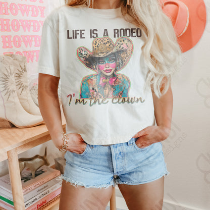 Life is a Rodeo Sublimation Design PNG Digital Download Printable Cheetah Cowgirl Clown