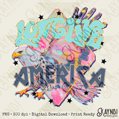 Long Live America Pink Sublimation Design PNG Digital Download Printable Eagle Stars