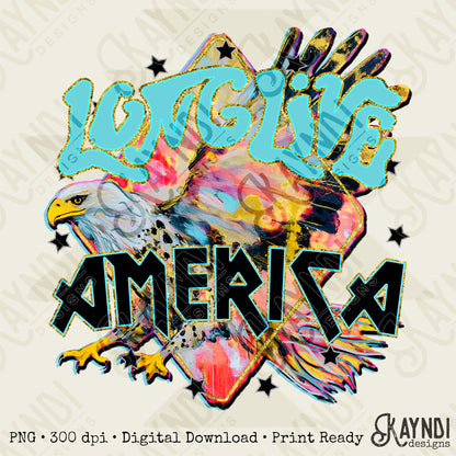 Long Live America Red Sublimation Design PNG Digital Download Printable Eagle Stars