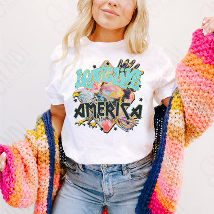 Long Live America Red Sublimation Design PNG Digital Download Printable Eagle Stars