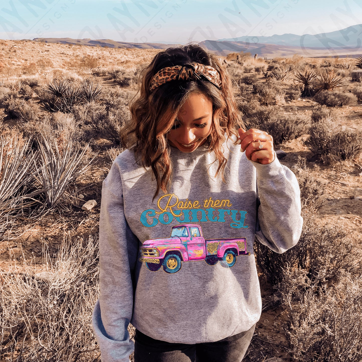Raise Them Country Sublimation Design PNG Digital Download Printable Vintage Truck Pink Cheetah