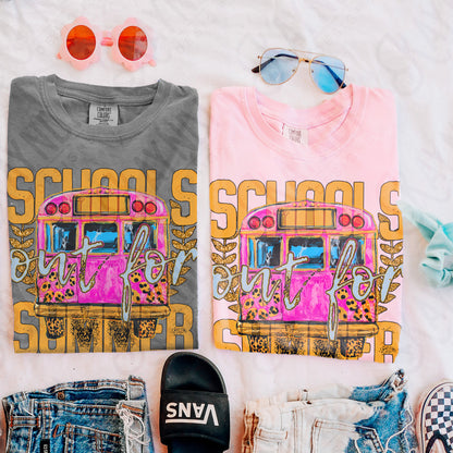 Schools Out for Summer Sublimation Design PNG Digital Download Printable Teacher School Bus Cheetah