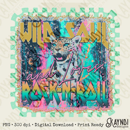 Wild Soul Loves Rock N Roll Sublimation Design PNG Digital Download Printable Cheetah Checkered