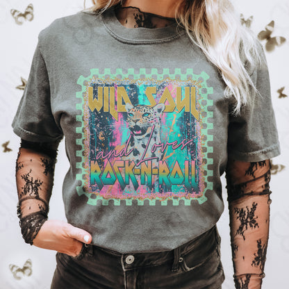 Wild Soul Loves Rock N Roll Sublimation Design PNG Digital Download Printable Cheetah Checkered