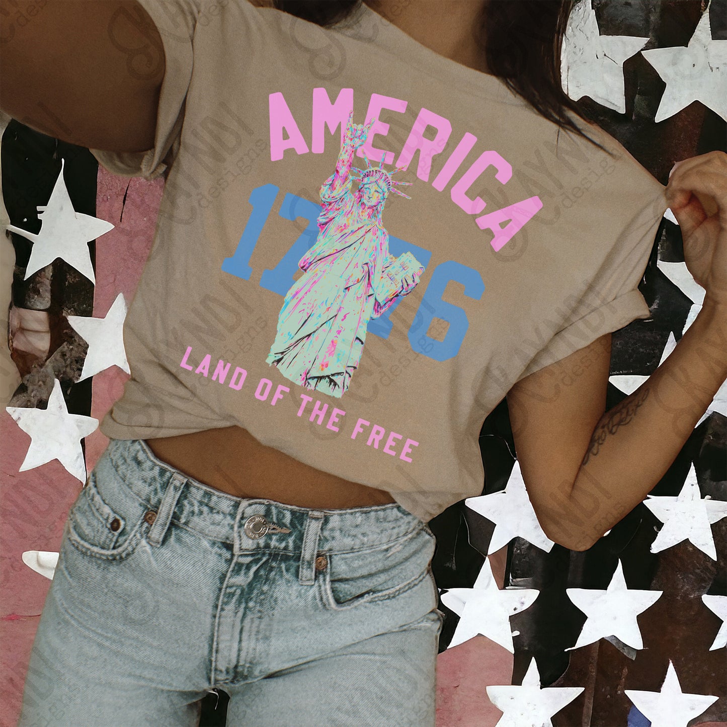 America 1776 Land of the Free Design PNG Digital Download Sublimation DTF Print Ready