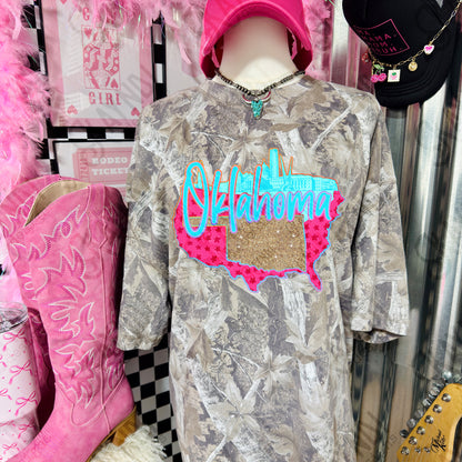 City Scape Oklahoma Sublimation Design PNG Digital Download USA State Pink Blue Glitter Stars