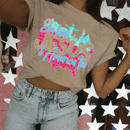City Scape She Loves Jesus and America too Design PNG Digital Download Sublimation DTF Print Ready