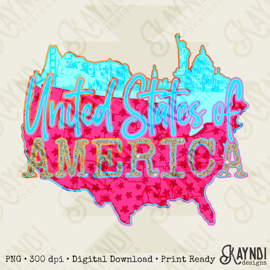 City Scape United States of America Design PNG Digital Download Sublimation DTF Print Ready