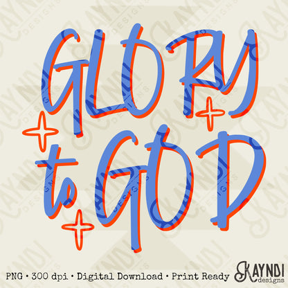 GLORY to GOD Blue Red Sublimation Design PNG Digital Download Faith Church