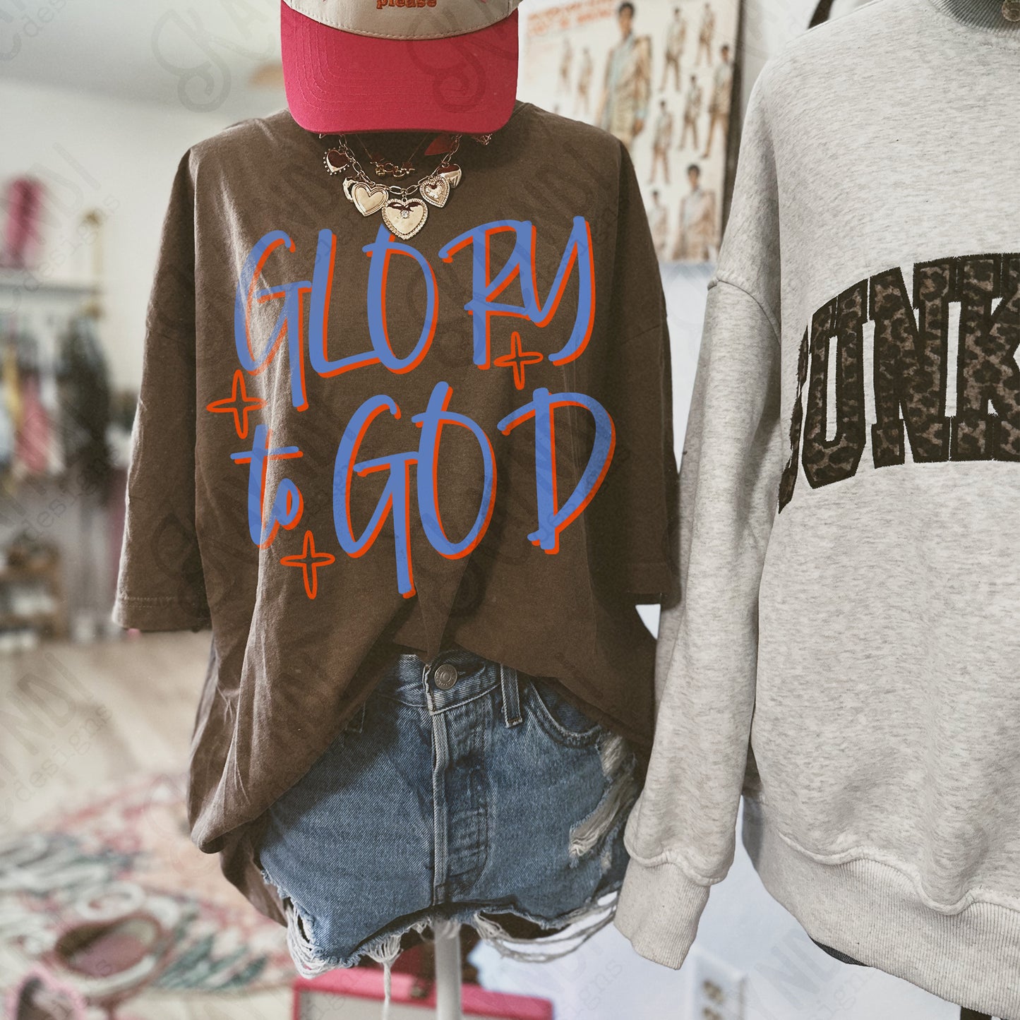 GLORY to GOD Blue Red Sublimation Design PNG Digital Download Faith Church