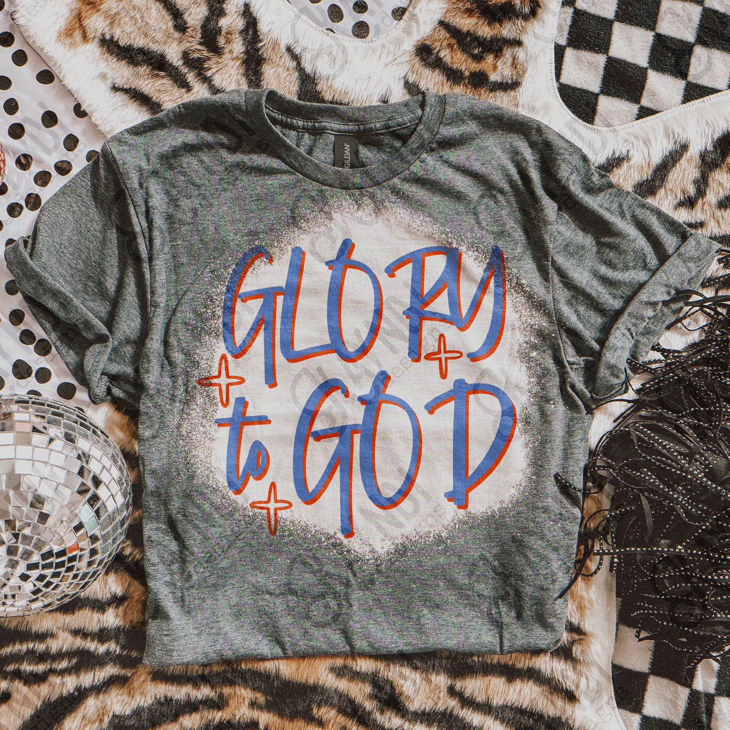 GLORY to GOD Blue Red Sublimation Design PNG Digital Download Faith Church