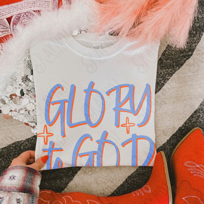 GLORY to GOD Blue Red Sublimation Design PNG Digital Download Faith Church