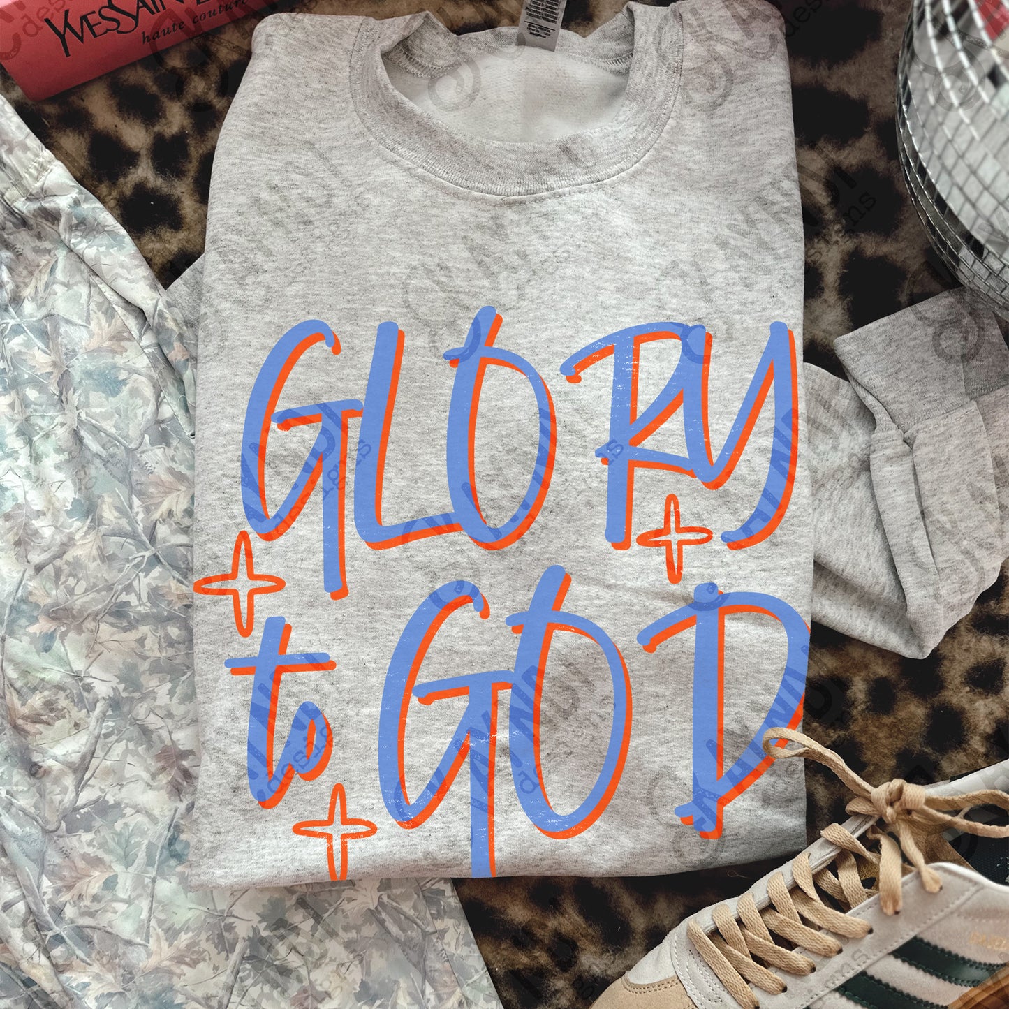 GLORY to GOD Blue Red Sublimation Design PNG Digital Download Faith Church