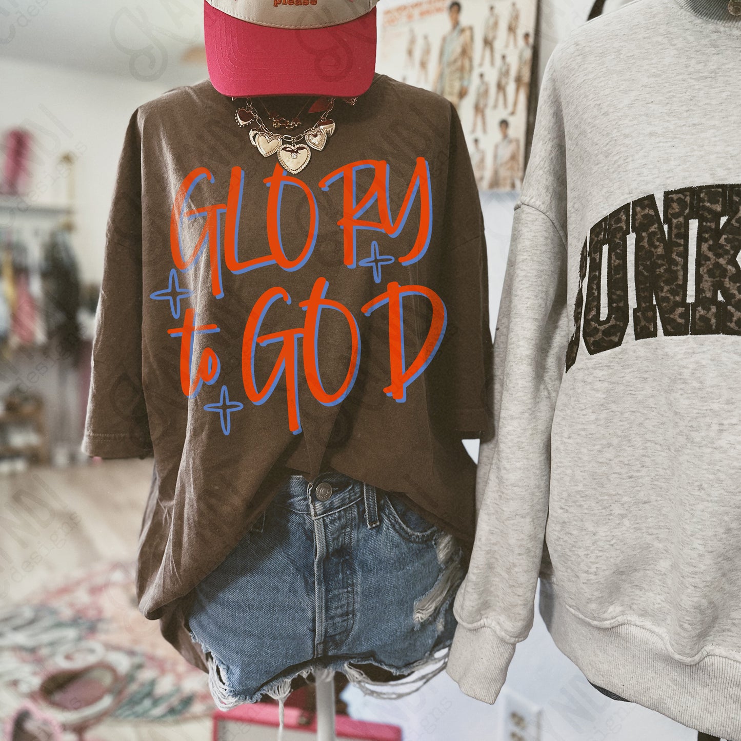 GLORY to GOD Red Blue Sublimation Design PNG Digital Download Faith Church