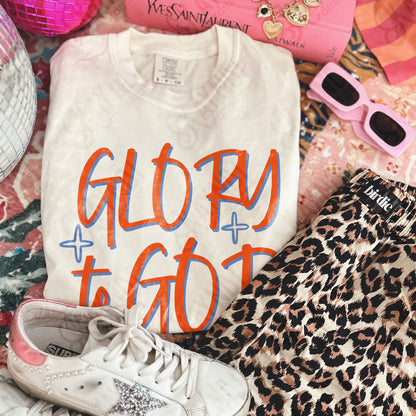 GLORY to GOD Red Blue Sublimation Design PNG Digital Download Faith Church