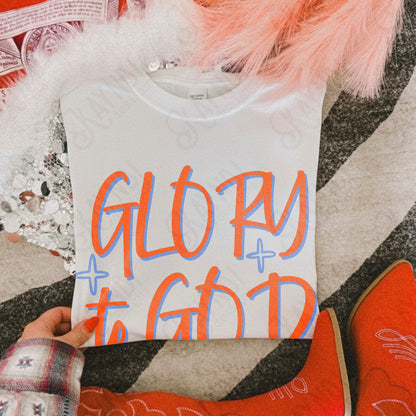 GLORY to GOD Red Blue Sublimation Design PNG Digital Download Faith Church