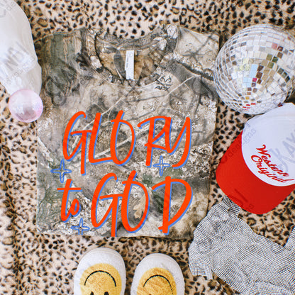 GLORY to GOD Red Blue Sublimation Design PNG Digital Download Faith Church