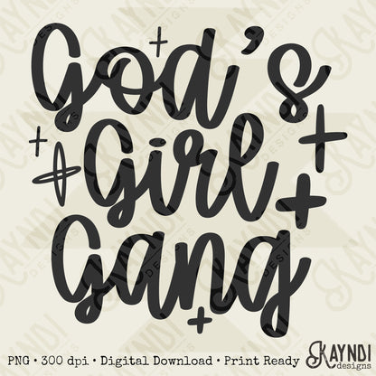 God's Girl Gang Single Color Sublimation Design PNG Digital Download Faith Church Sparkle (Copy)