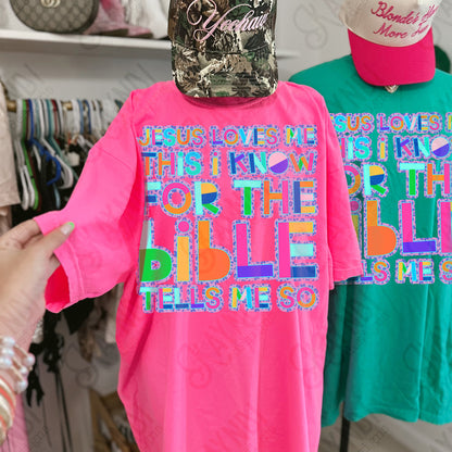 Jesus Loves Me Sublimation Design PNG Digital Download Faith Church Colorful Bible