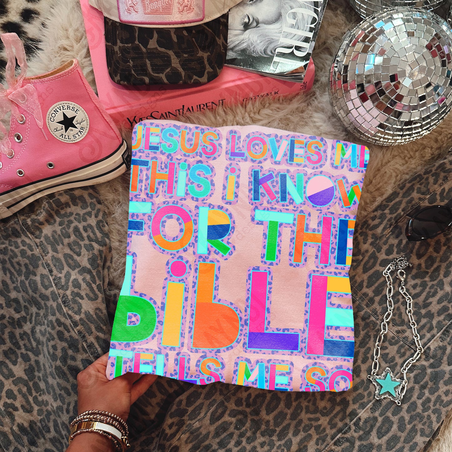 Jesus Loves Me Sublimation Design PNG Digital Download Faith Church Colorful Bible