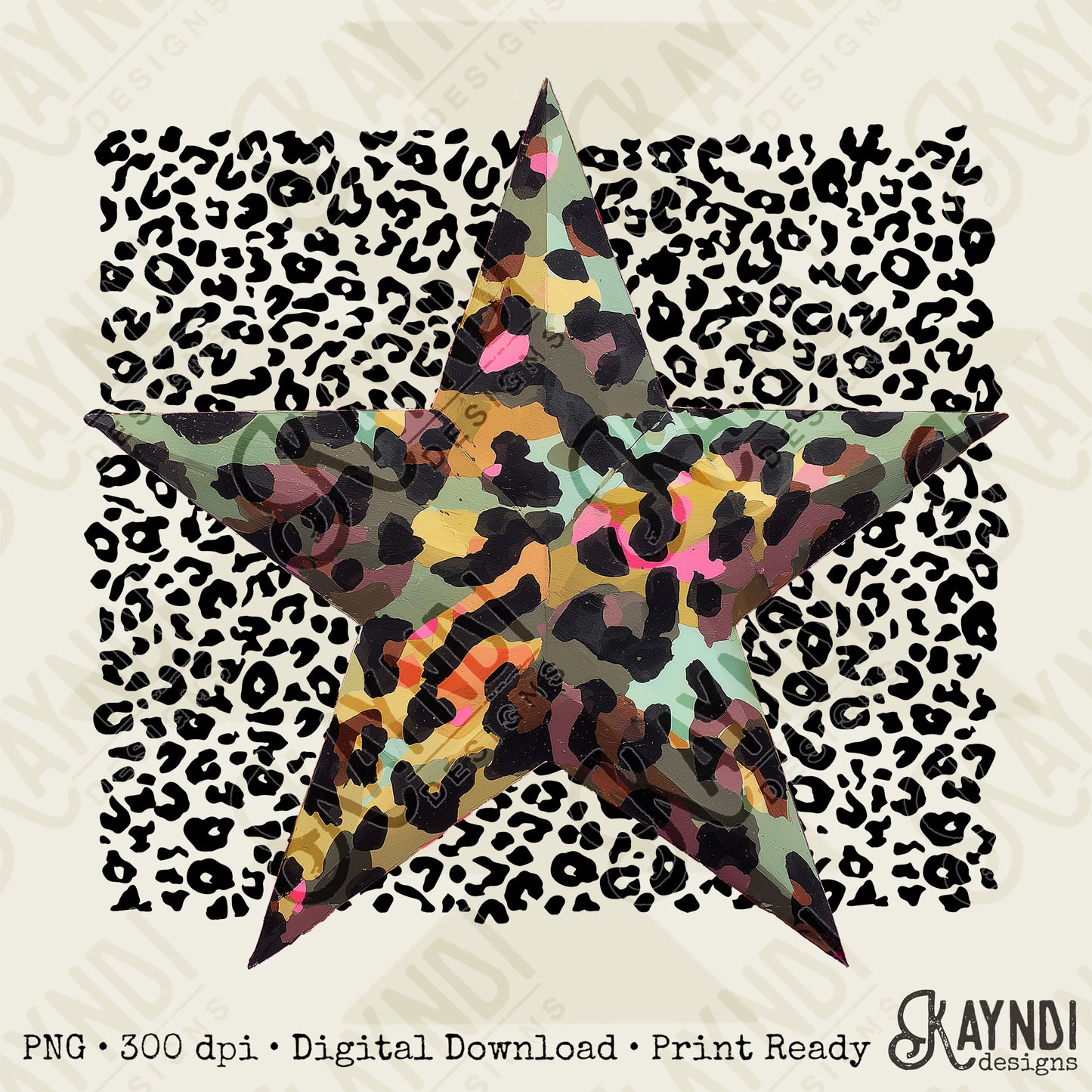 Leopard Camo Star Design PNG Digital Download Sublimation DTF Print Ready