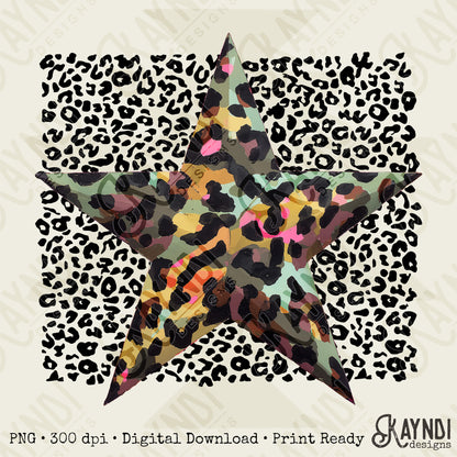 Leopard Camo Star Design PNG Digital Download Sublimation DTF Print Ready