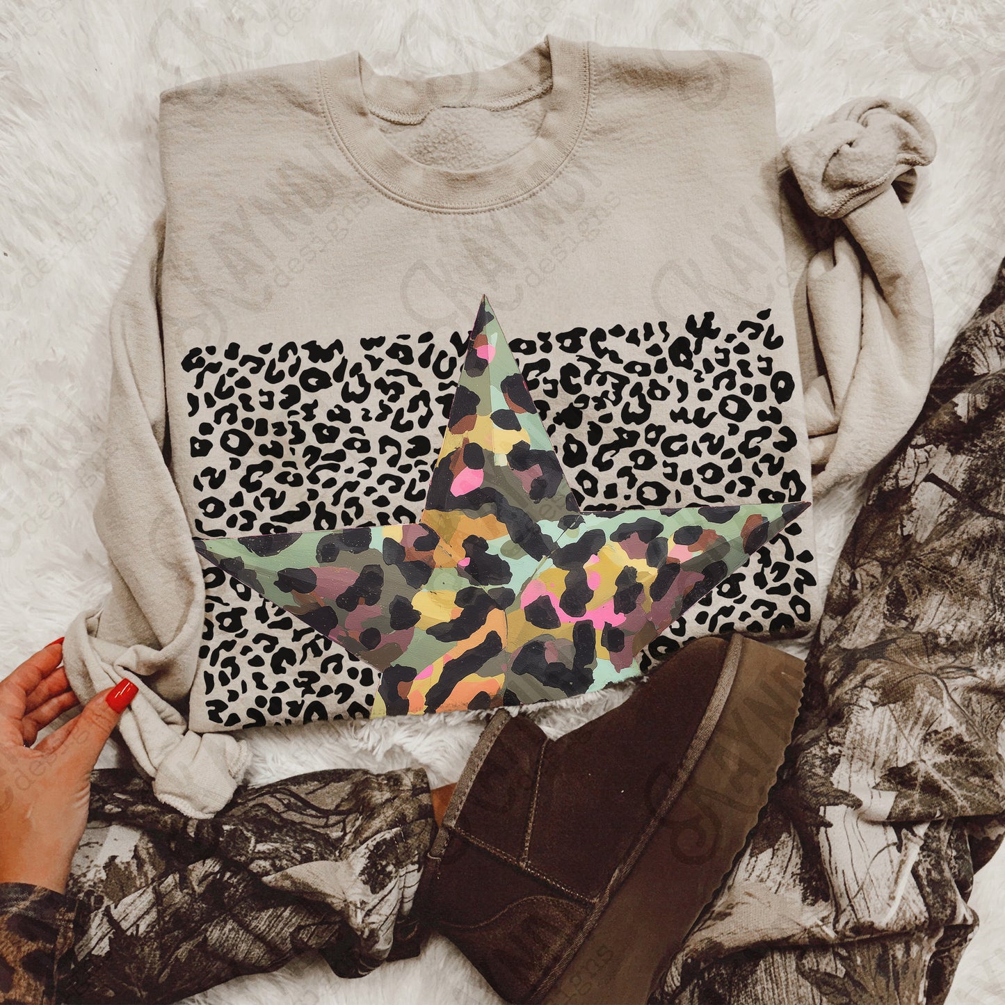 Leopard Camo Star Design PNG Digital Download Sublimation DTF Print Ready