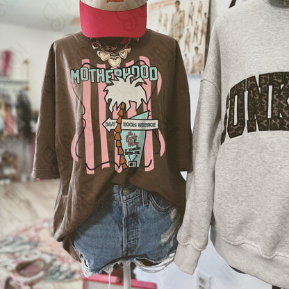 Motherhood The Barely Holding it Together Mom-tel Sublimation Design PNG Digital Download Preppy Palm Stripes