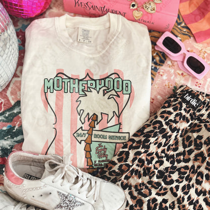 Motherhood The Barely Holding it Together Mom-tel Sublimation Design PNG Digital Download Preppy Palm Stripes