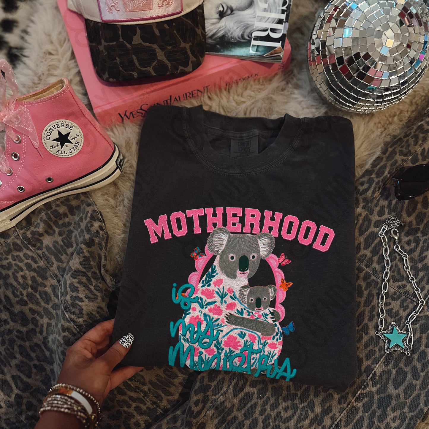Motherhood is my Ministry Sublimation Design PNG Digital Download Preppy Koala Butterfly Colorful Mom