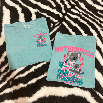 Motherhood is my Ministry Sublimation Design PNG Digital Download Preppy Koala Butterfly Colorful Mom