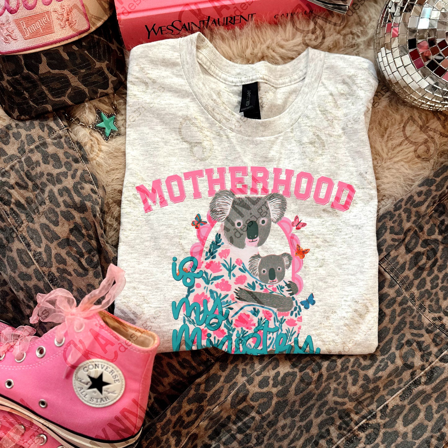 Motherhood is my Ministry Sublimation Design PNG Digital Download Preppy Koala Butterfly Colorful Mom