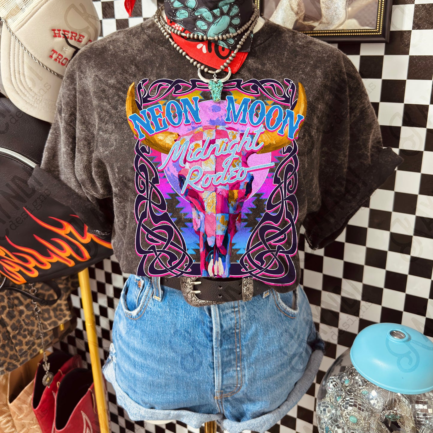 Neon Moon Midnight Rodeo Design PNG Digital Download Sublimation DTF Print Ready