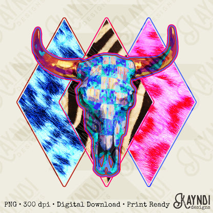 Neon Steer Skull Design PNG Digital Download Sublimation DTF Print Ready