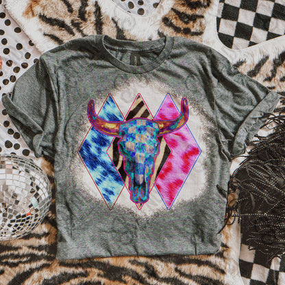 Neon Steer Skull Design PNG Digital Download Sublimation DTF Print Ready