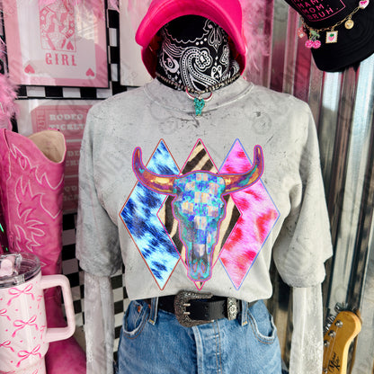 Neon Steer Skull Design PNG Digital Download Sublimation DTF Print Ready
