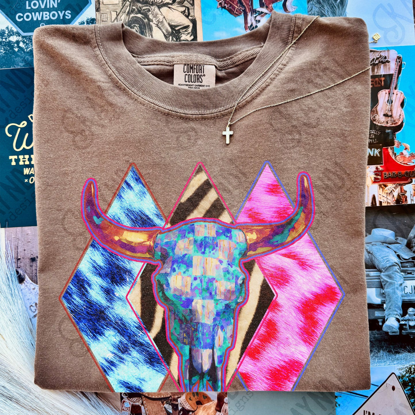Neon Steer Skull Design PNG Digital Download Sublimation DTF Print Ready
