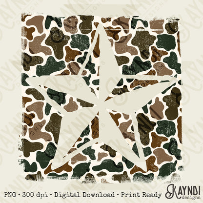 Star Cutout Camo Sublimation Design PNG Digital Download Nautical Inverse