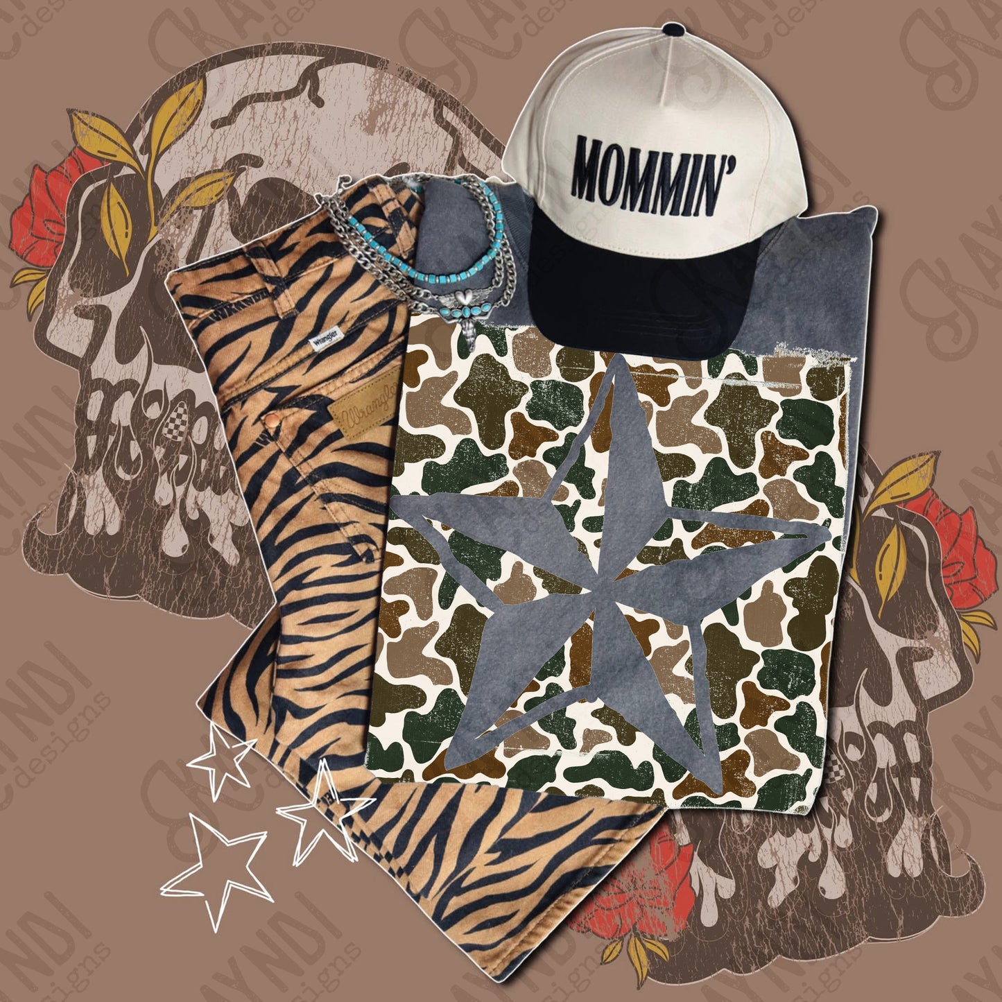 Star Cutout Camo Sublimation Design PNG Digital Download Nautical Inverse